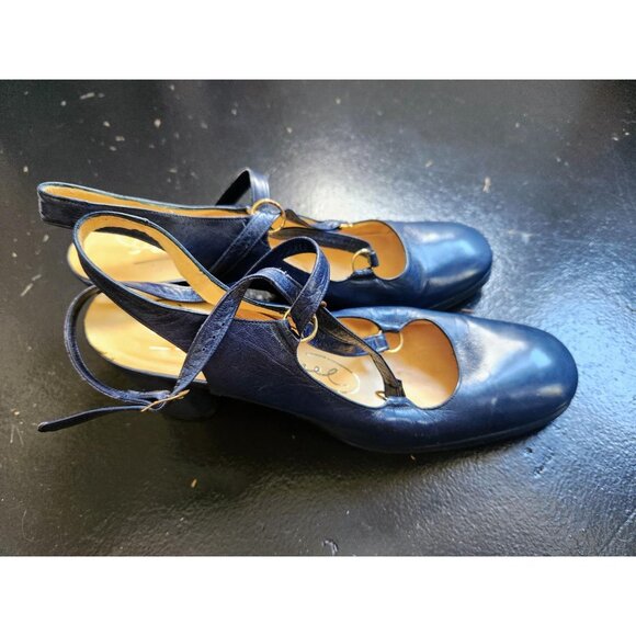 Vintage 1960s Blue Strappy mid heel Mary Janes Size 8 - Picture 2 of 5